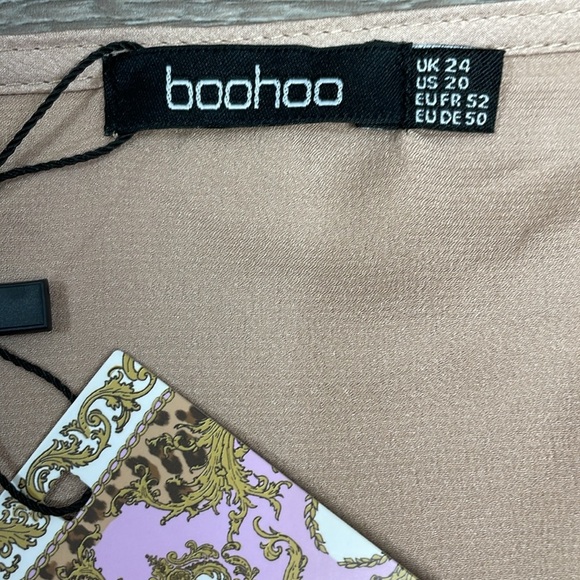 NWT Boohoo Satin Wrap Top Long Sleeve Blouse Nude 20 - Picture 11 of 16